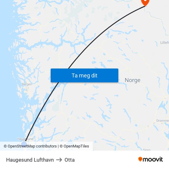 Haugesund Lufthavn to Otta map