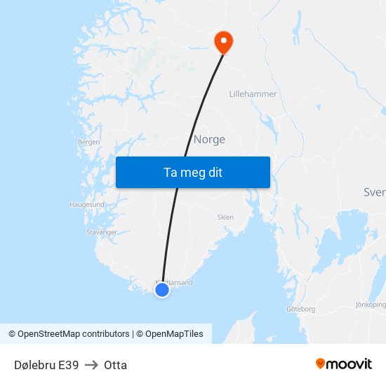 Dølebru E39 to Otta map