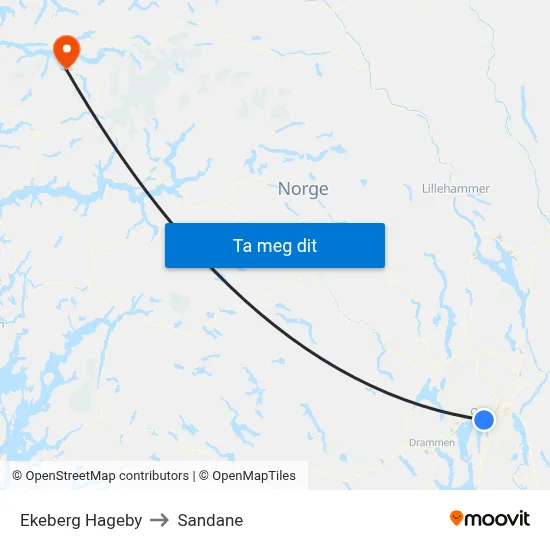 Ekeberg Hageby to Sandane map