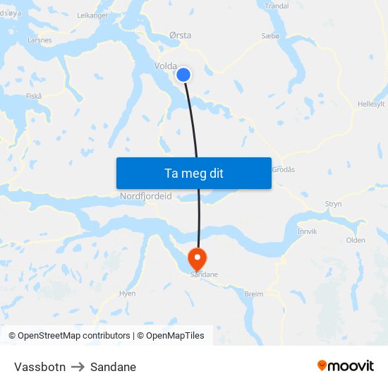 Vassbotn to Sandane map
