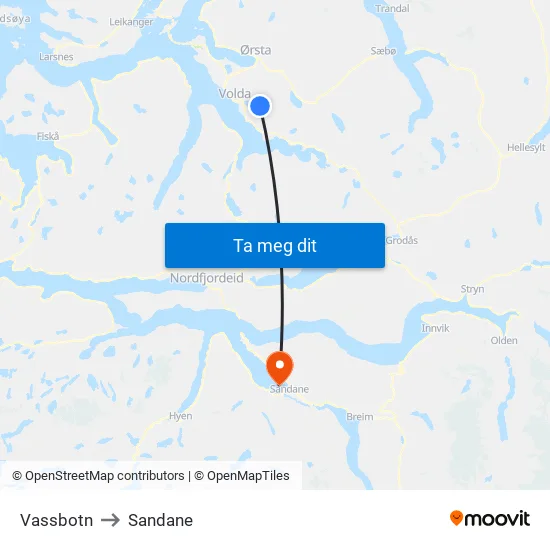 Vassbotn to Sandane map