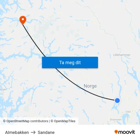 Almebakken to Sandane map