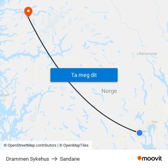 Drammen Sykehus to Sandane map