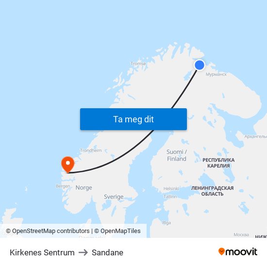 Kirkenes Sentrum to Sandane map