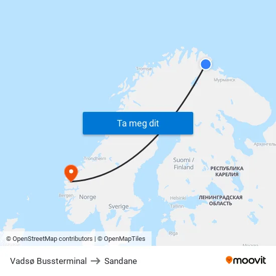 Vadsø Bussterminal to Sandane map