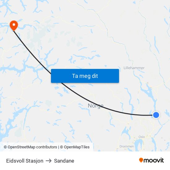 Eidsvoll Stasjon to Sandane map