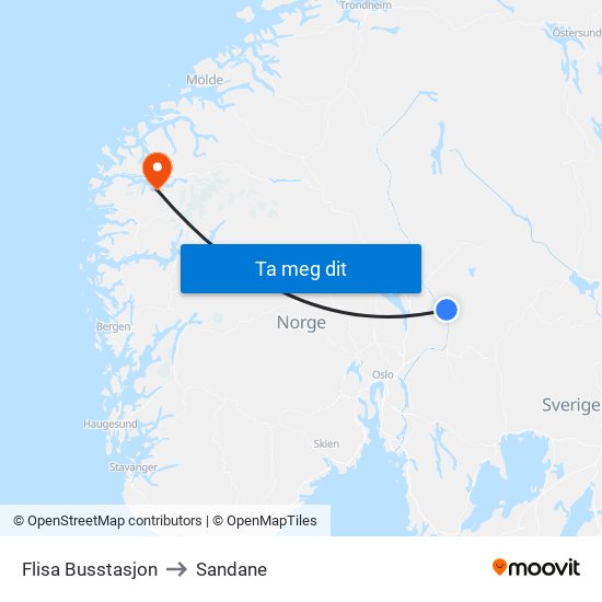 Flisa Busstasjon to Sandane map