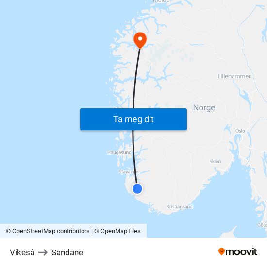 Vikeså to Sandane map