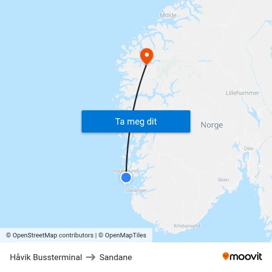Håvik Bussterminal to Sandane map