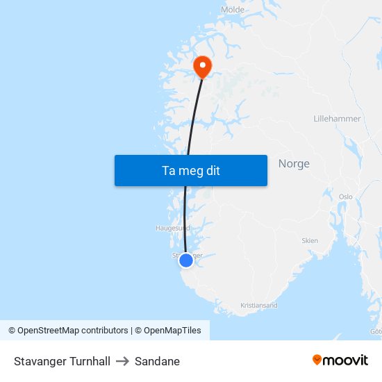 Stavanger Turnhall to Sandane map