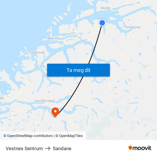 Vestnes Sentrum to Sandane map