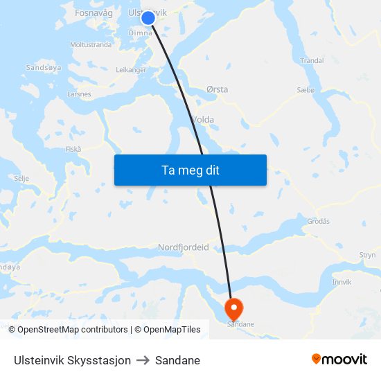 Ulsteinvik Skysstasjon to Sandane map