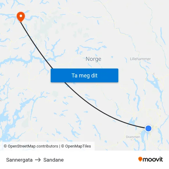 Sannergata to Sandane map
