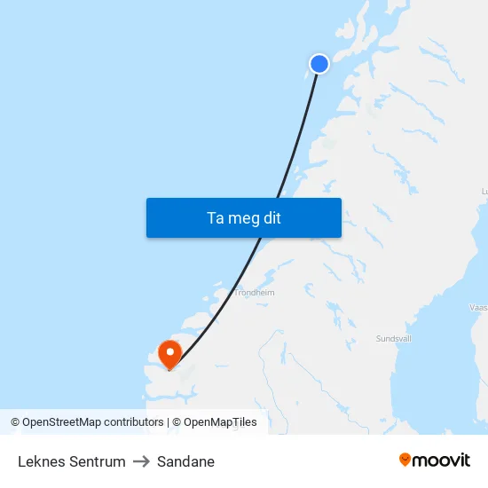 Leknes Sentrum to Sandane map