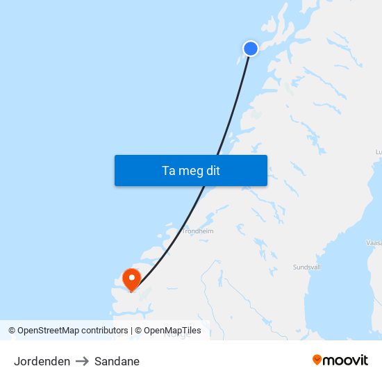 Jordenden to Sandane map