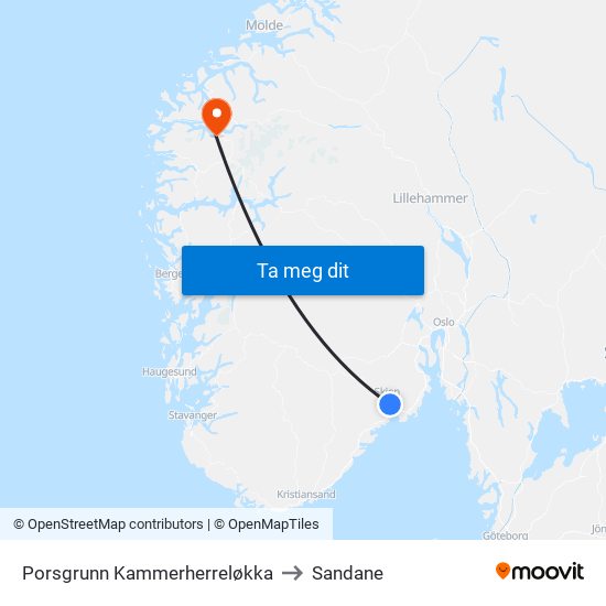 Porsgrunn Kammerherreløkka to Sandane map
