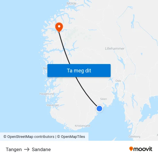 Tangen to Sandane map