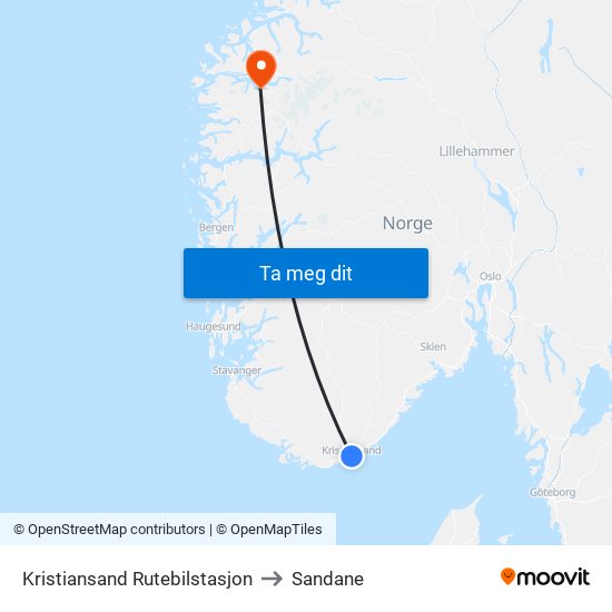 Kristiansand Rutebilstasjon to Sandane map