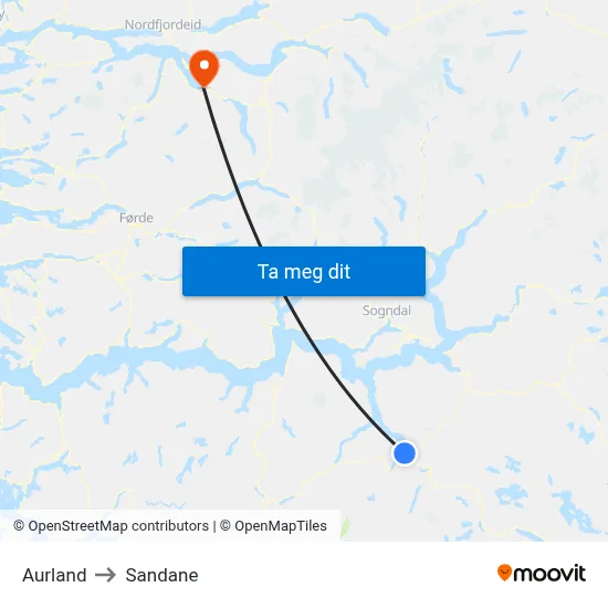 Aurland to Sandane map