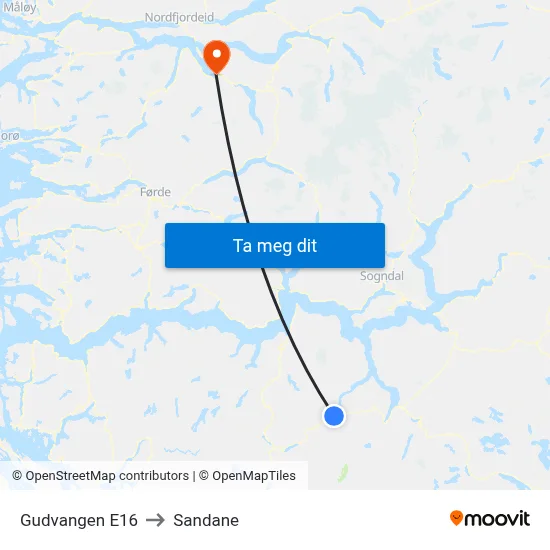 Gudvangen E16 to Sandane map