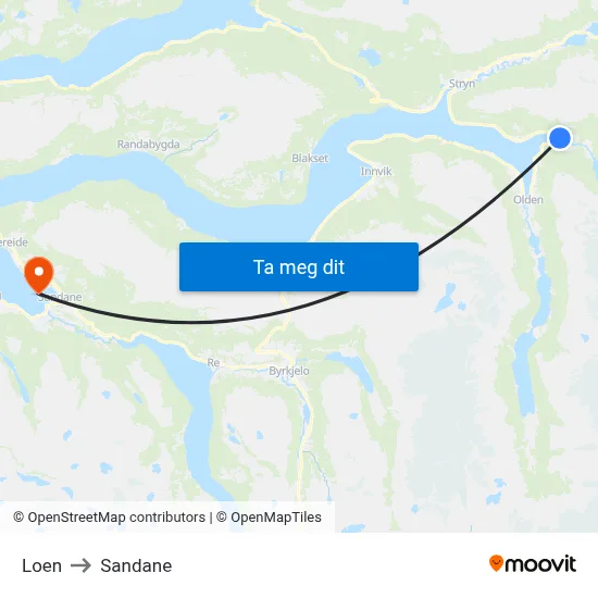 Loen to Sandane map