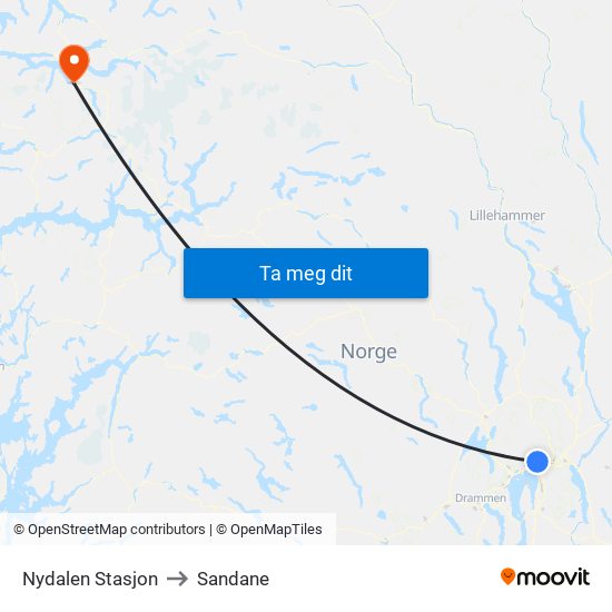 Nydalen Stasjon to Sandane map
