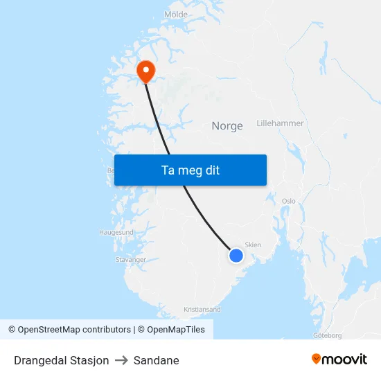 Drangedal Stasjon to Sandane map