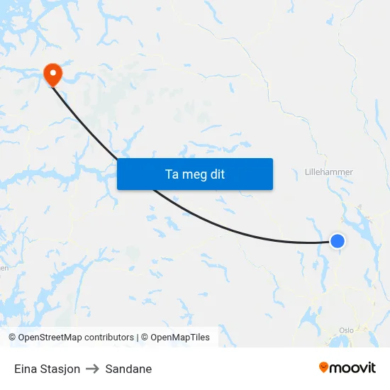 Eina Stasjon to Sandane map