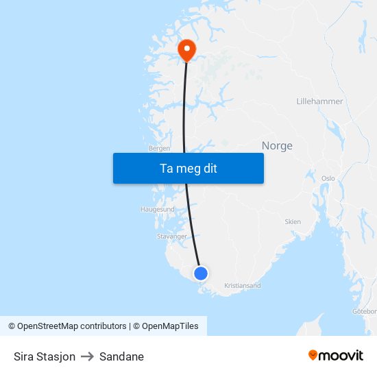 Sira Stasjon to Sandane map