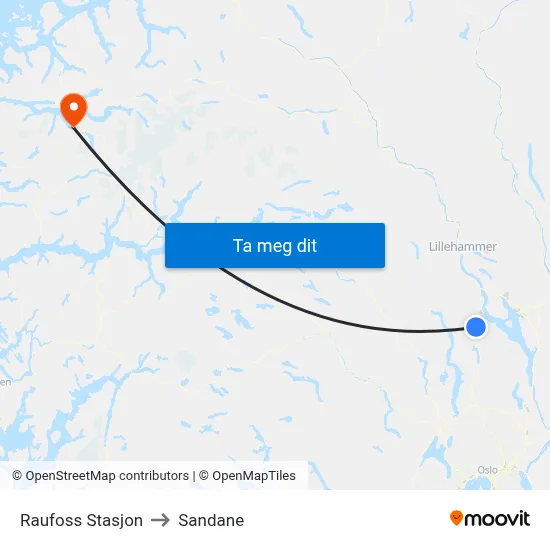 Raufoss Stasjon to Sandane map