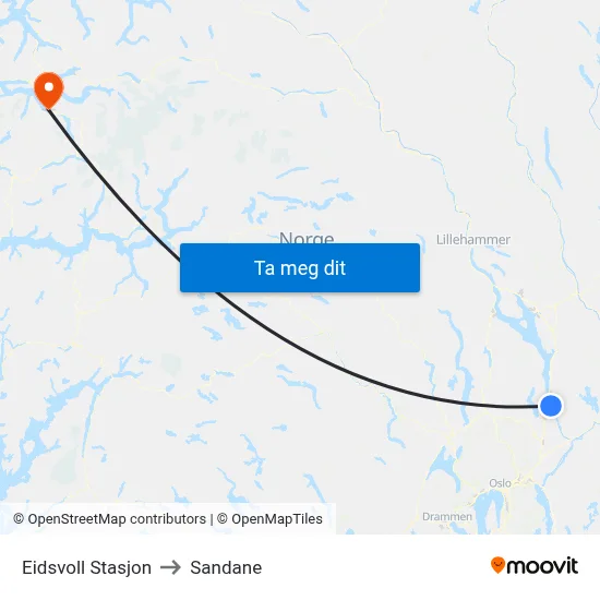 Eidsvoll Stasjon to Sandane map