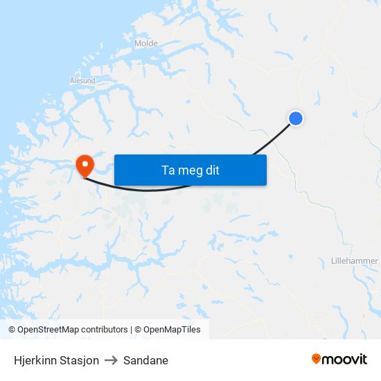 Hjerkinn Stasjon to Sandane map