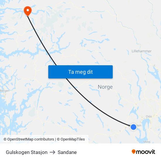 Gulskogen Stasjon to Sandane map