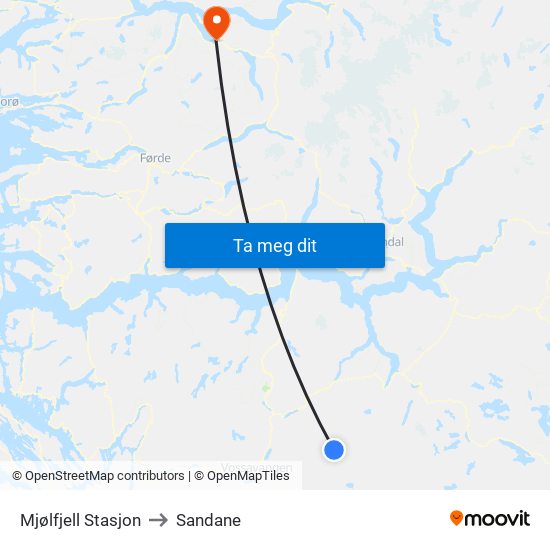 Mjølfjell Stasjon to Sandane map