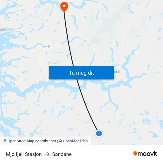 Mjølfjell Stasjon to Sandane map