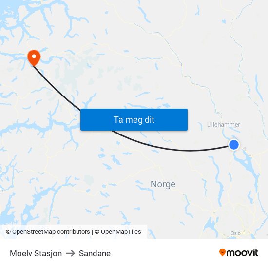 Moelv Stasjon to Sandane map
