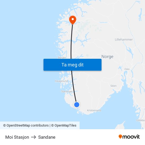 Moi Stasjon to Sandane map