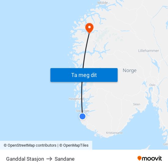 Ganddal Stasjon to Sandane map