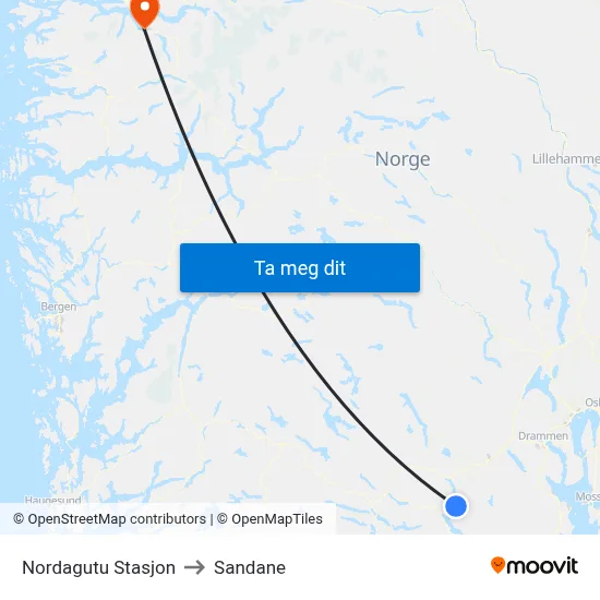 Nordagutu Stasjon to Sandane map