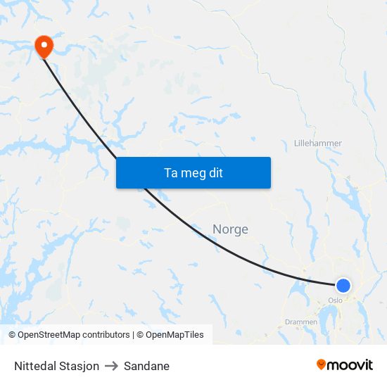 Nittedal Stasjon to Sandane map