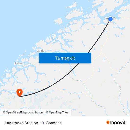 Lademoen Stasjon to Sandane map