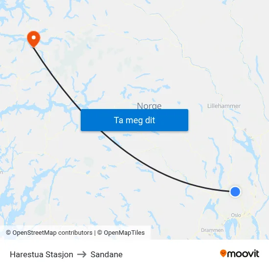 Harestua Stasjon to Sandane map