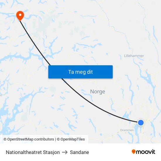 Nationaltheatret Stasjon to Sandane map