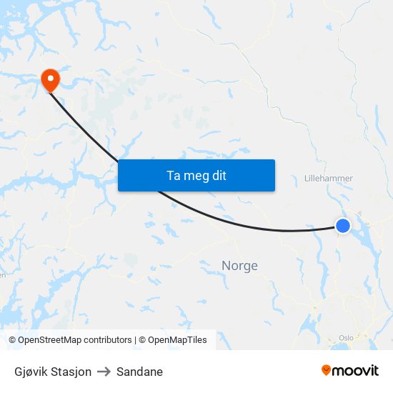 Gjøvik Stasjon to Sandane map