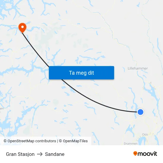 Gran Stasjon to Sandane map