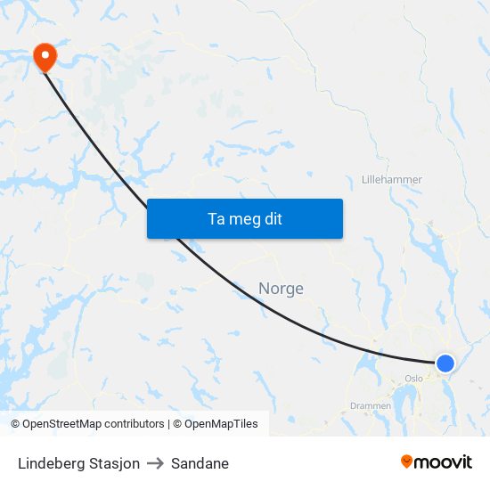 Lindeberg Stasjon to Sandane map