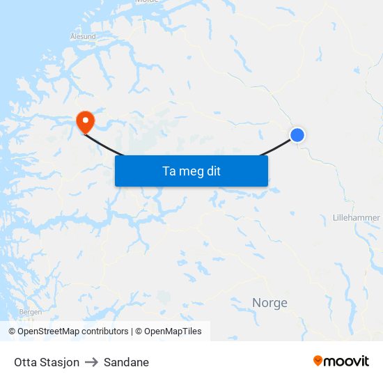 Otta Stasjon to Sandane map