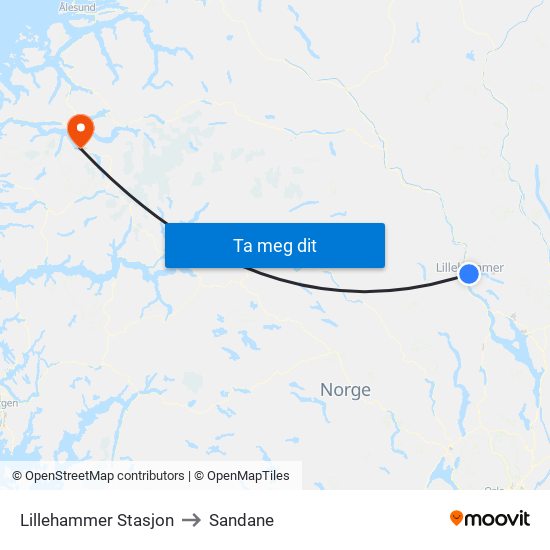 Lillehammer Stasjon to Sandane map