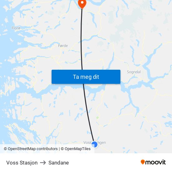 Voss Stasjon to Sandane map