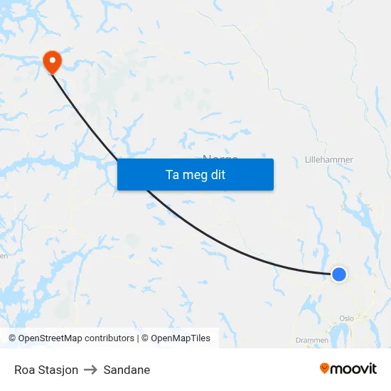 Roa Stasjon to Sandane map